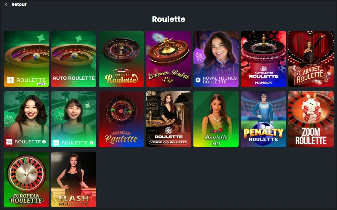 Courses de roulette dans le casino Winningz