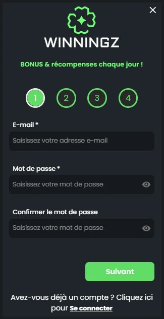 Inscription simple et rapide sur Winningz