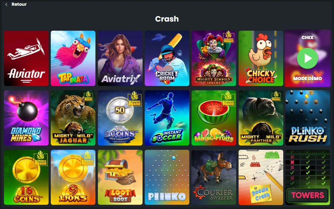 Action rapide avec les mini-jeux Crash chez Winningz